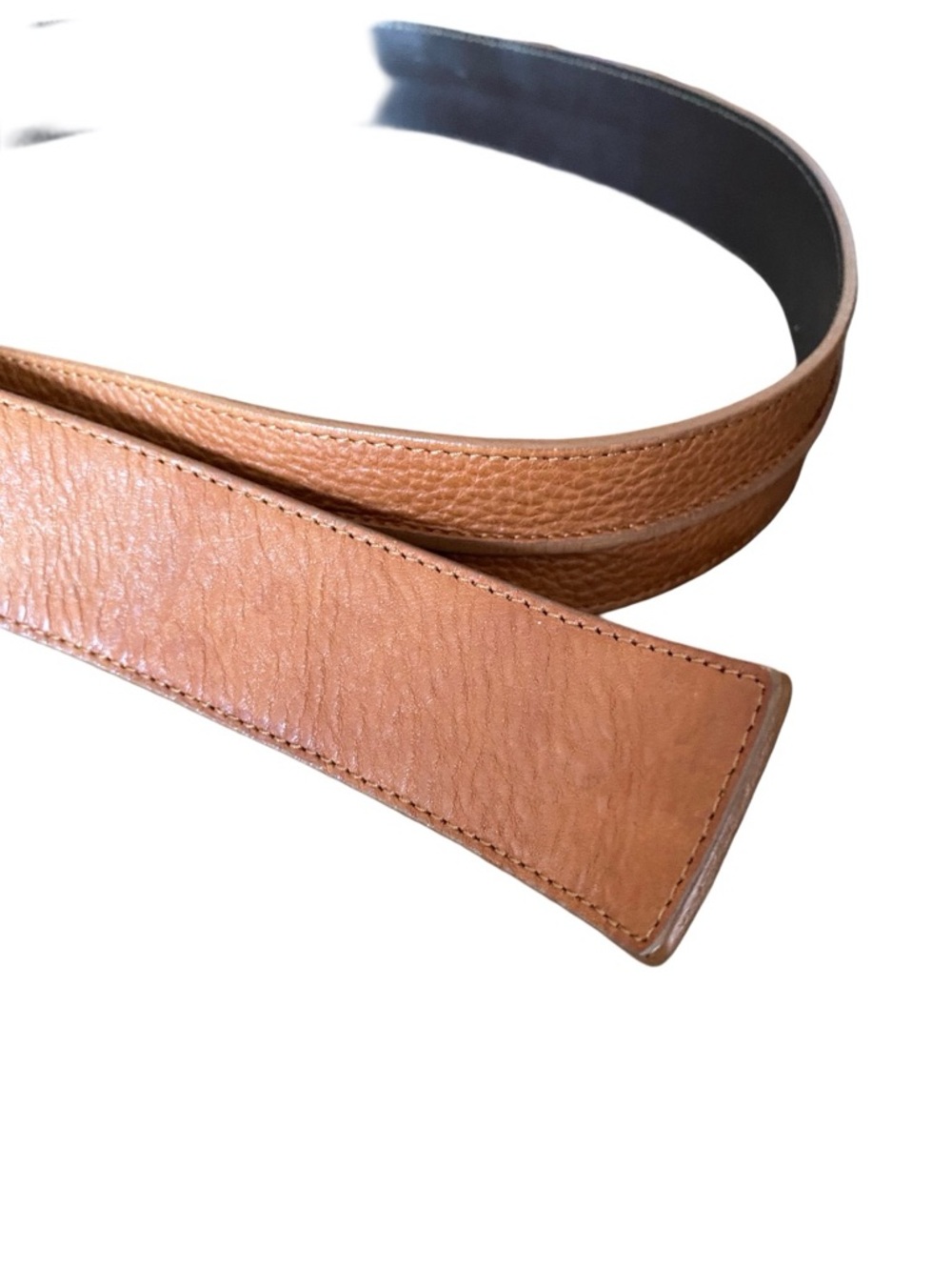 Burberry Double Ring Cognac Brown Pebbled Leather Belt size 40 Brass tone - Picture 4 of 7